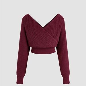 Cider Red V-Neck Wrap Knit Sweater